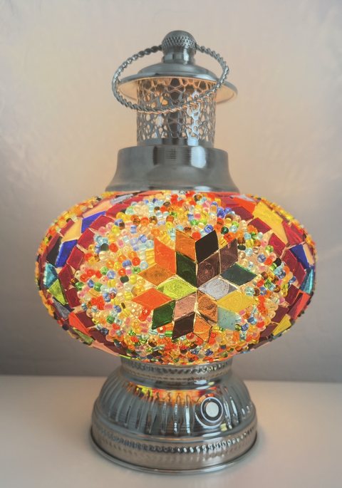 Rainbow Star Mosaic Lantern, lit