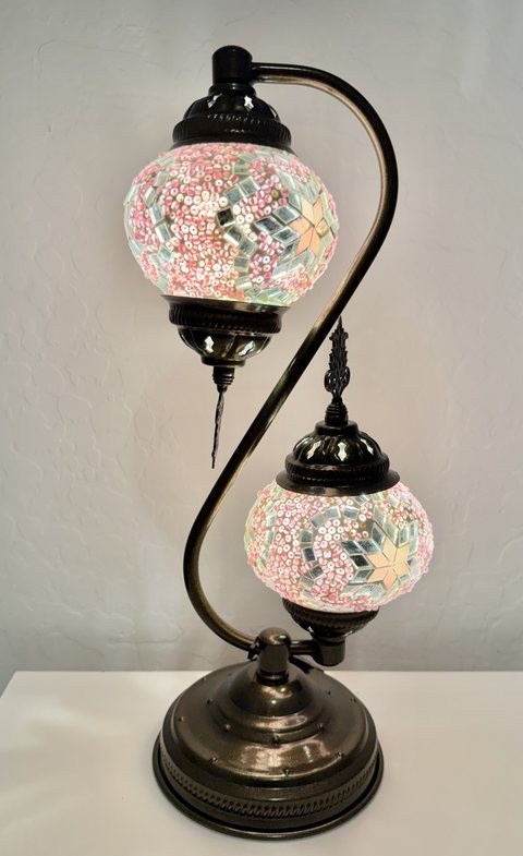 Rose Blush Twin Globe Arched Lamp