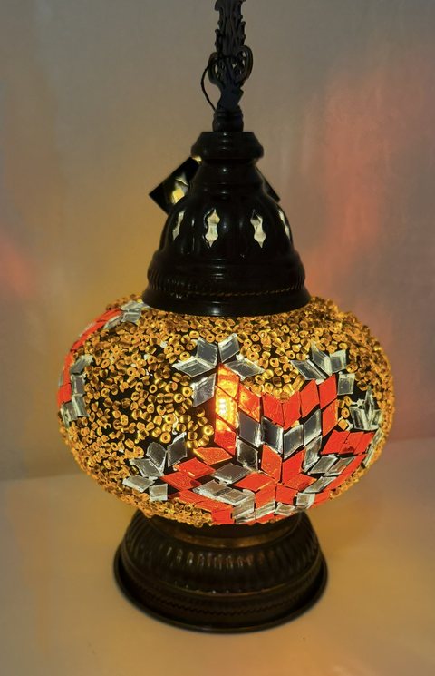 Golden Ember Star Globe Lamp, lit