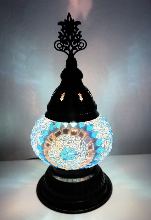 Ice Blue Halo Globe Lamp, lit
