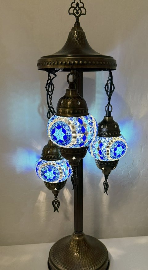 Sapphire Trio Three-Globe Tree Lamp, lit