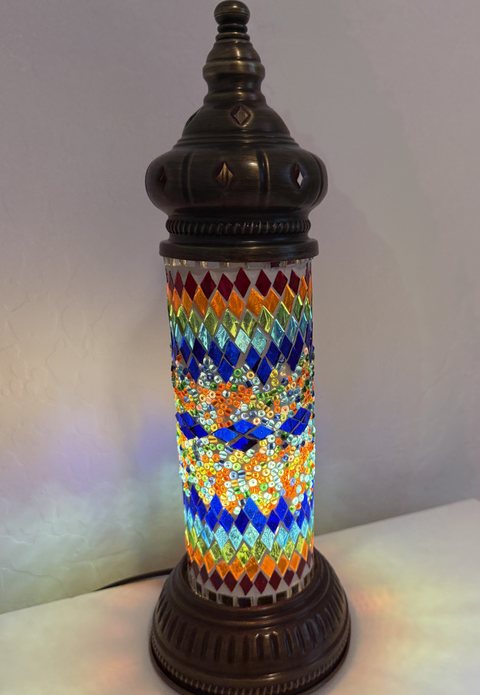 Rainbow Ribbon Cylinder Lamp, lit