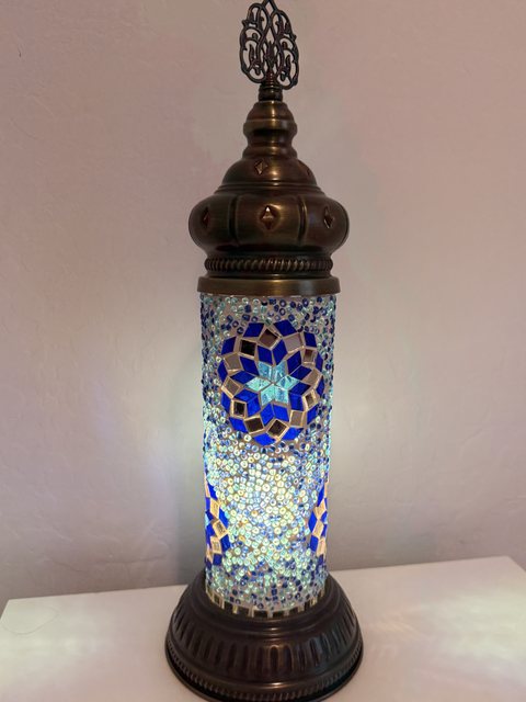 Sapphire Star Cylinder Lamp, lit