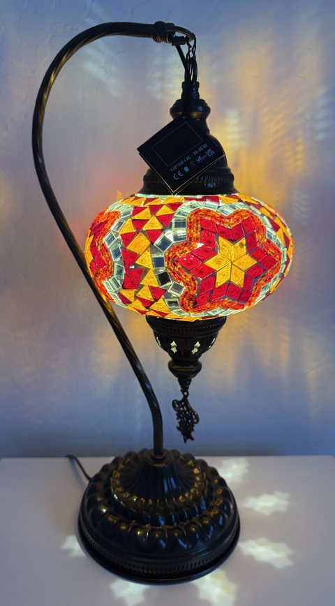 Scarlet Star Gooseneck Lamp, lit