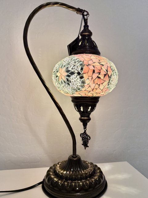 Blush Petal Gooseneck Lamp, lit