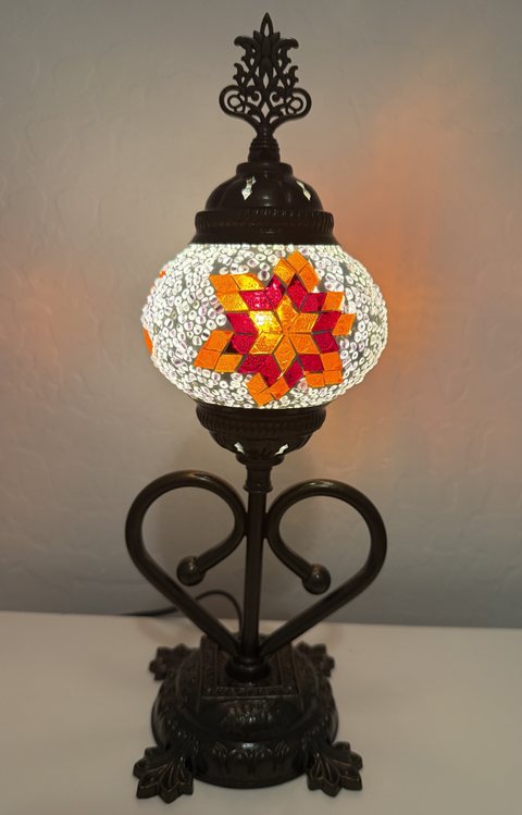 Sunburst Heart Scroll Lamp, lit